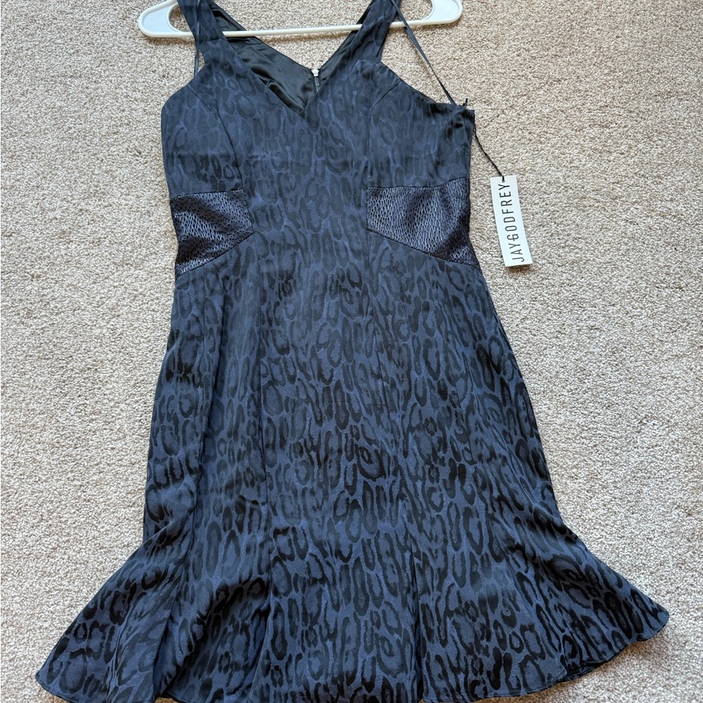 Jay Godfrey Indigo & Black Animal Print Midi Dress